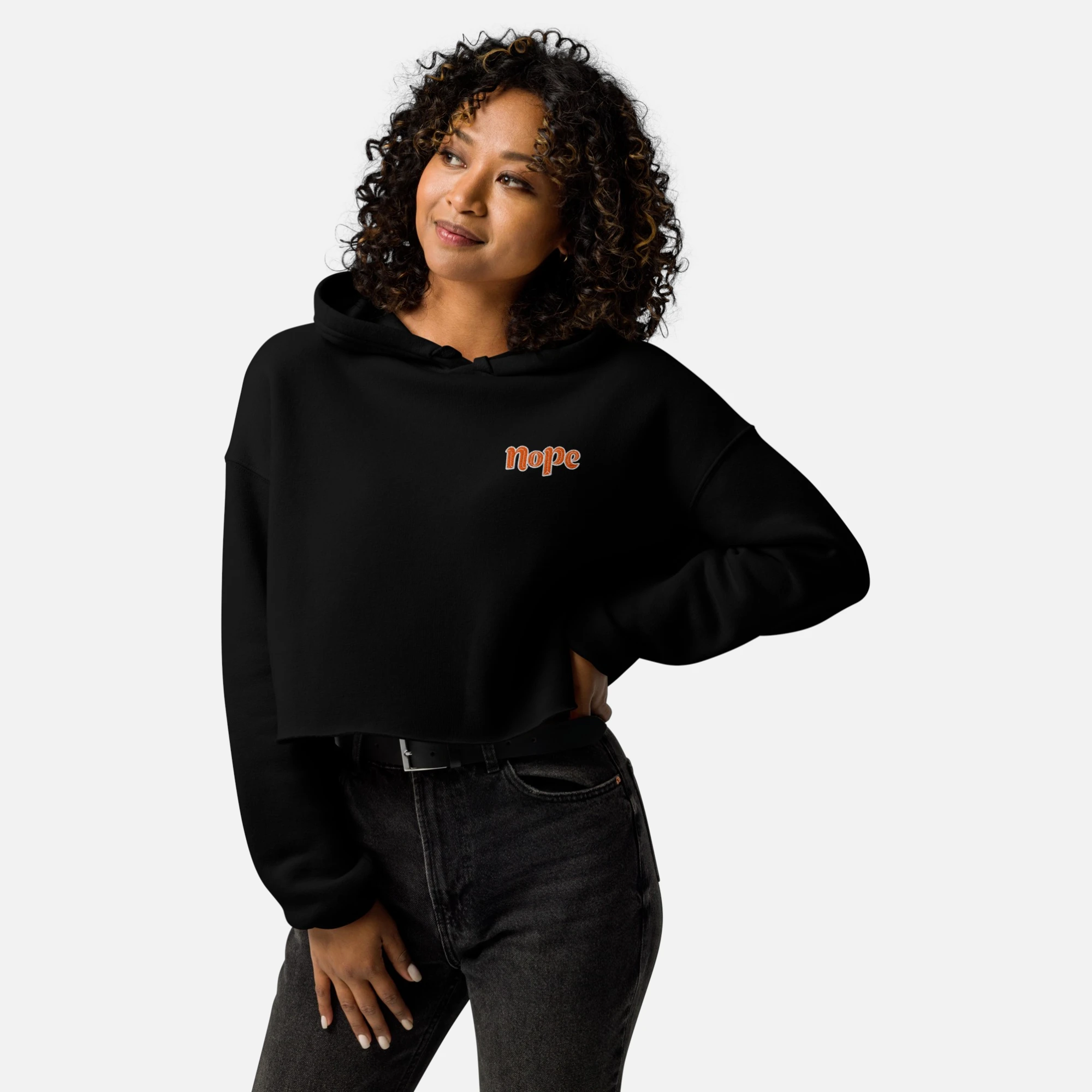 Ironic Nope Embroidered Crop Hoodie | Cute Graphic Fleece - Image 3