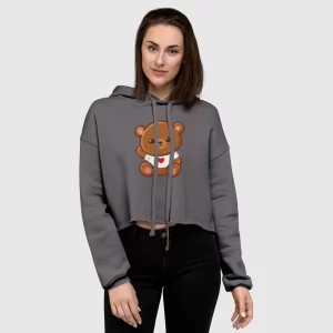 Women Cropped Teddy Bear Hoodie