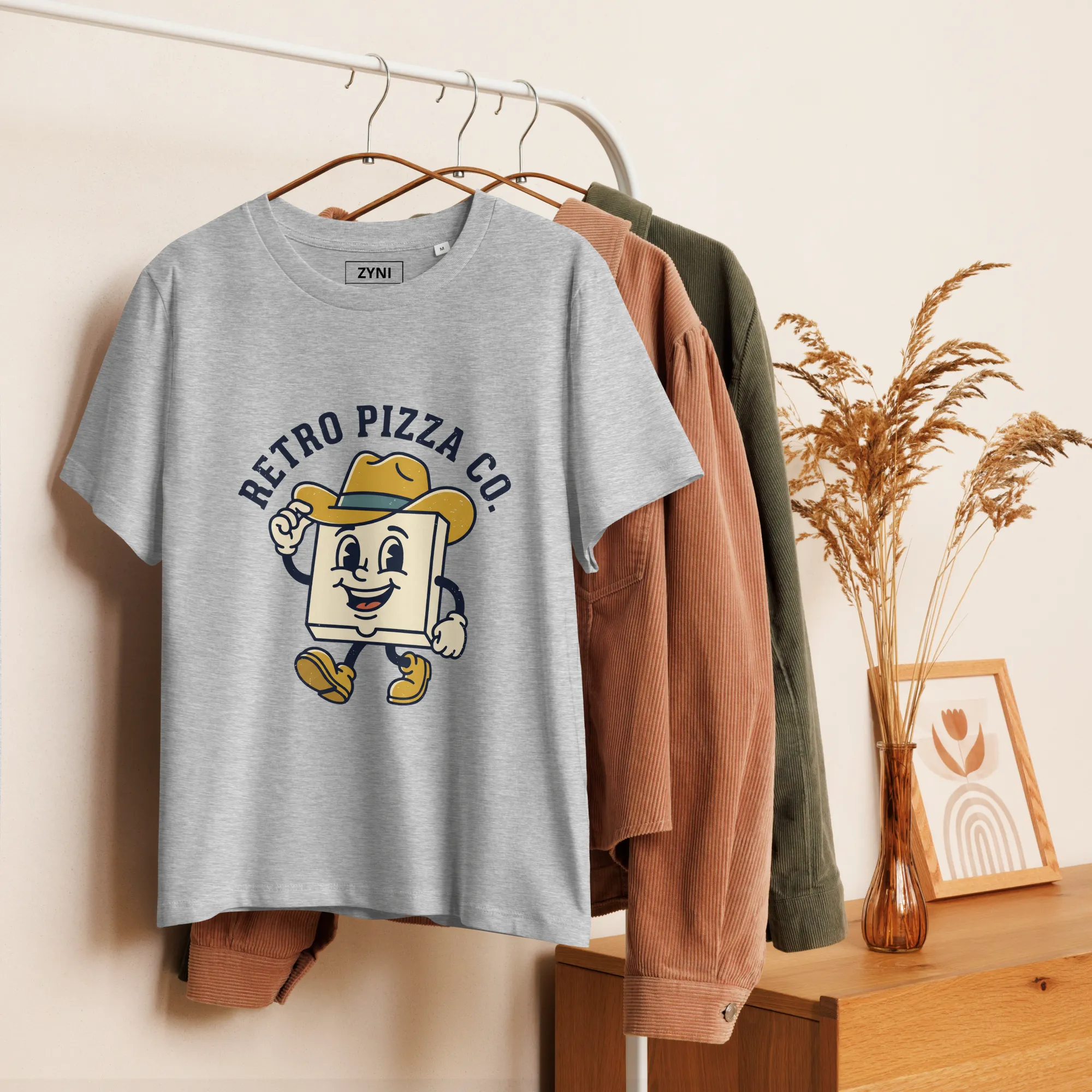 Women's Retro Pizza Cartoon Graphic Tee