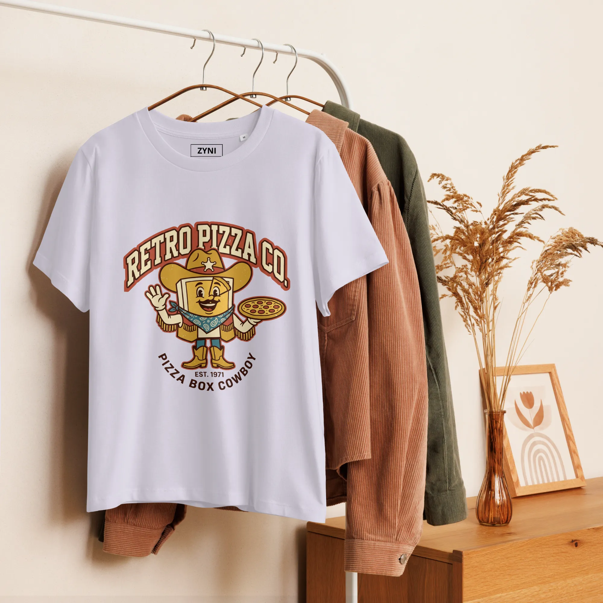 Women's "Retro Cowboy Pizza" Vintage Boxy Tee
